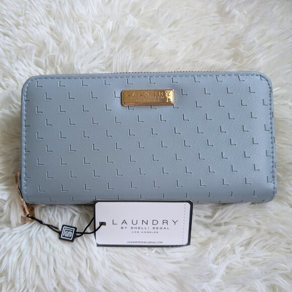 💙 Laundry by Shelli Segal, Double Zip Long Wallet, Grey Blue, NWT Retail $58 - Picture 1 of 10